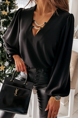 Fashion Elegant Solid Chains V Neck Tops Blouses