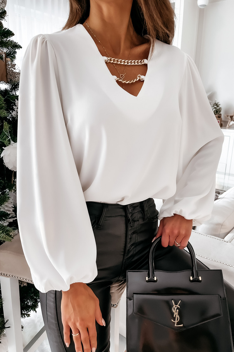 Fashion Elegant Solid Chains V Neck Tops Blouses