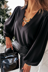 Fashion Elegant Solid Chains V Neck Tops Blouses