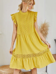 Casual Loose Pure Falbala Stand collar Shift Dresses