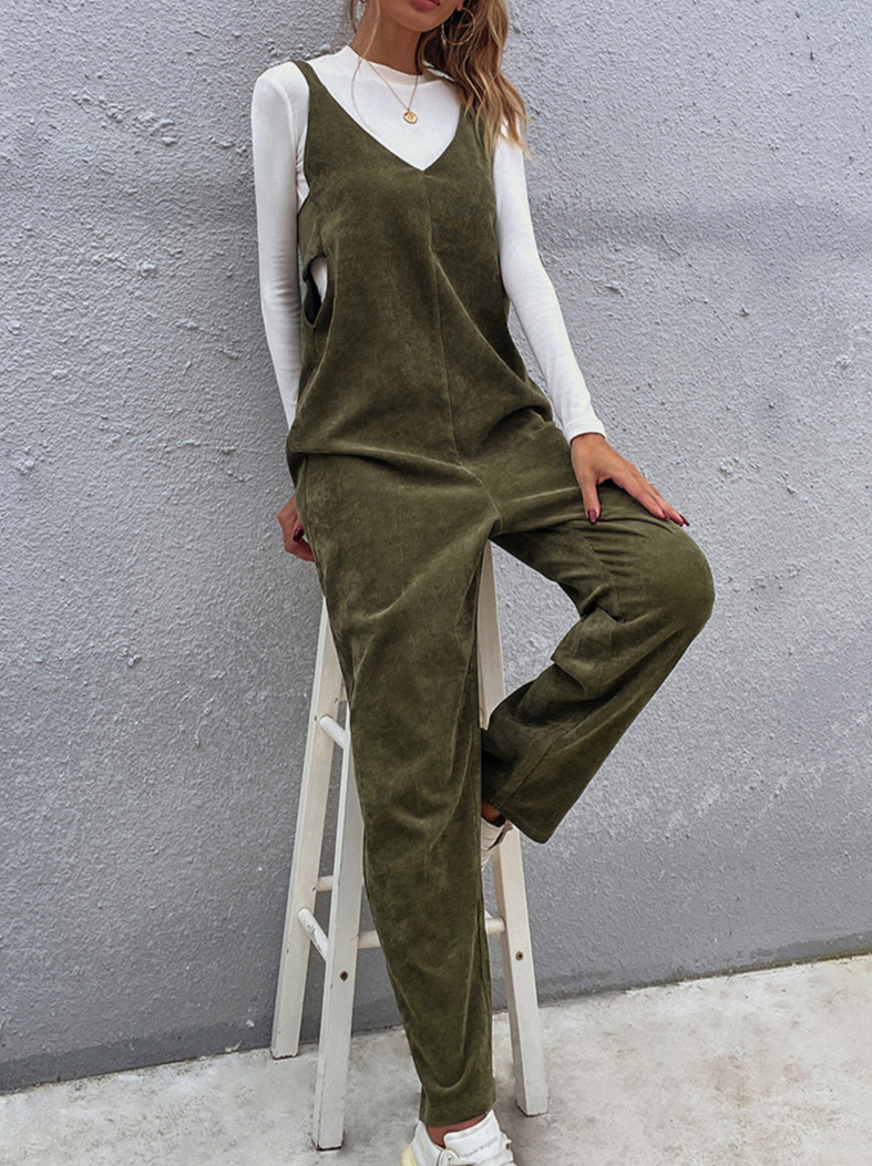 Casual Solid Split Joint With Bow V Neck Regular Jumpsuits