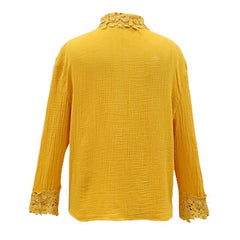 Fashion Pure Lapel Lace Hollow out Long sleeve Blouses
