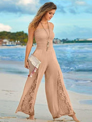 Fashion One shoulder Lace Hollow out Jumpsuits