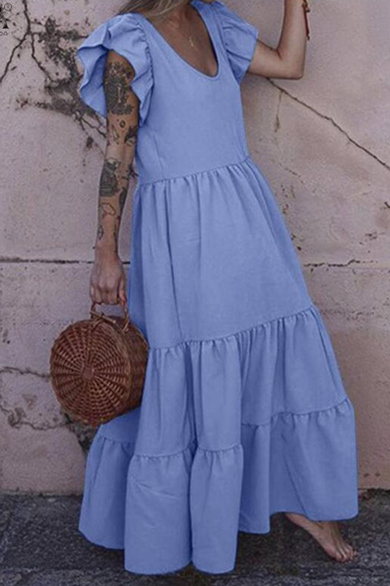 Casual Solid Split Joint Flounce Cake Skirt Dresses Maxi Dresses