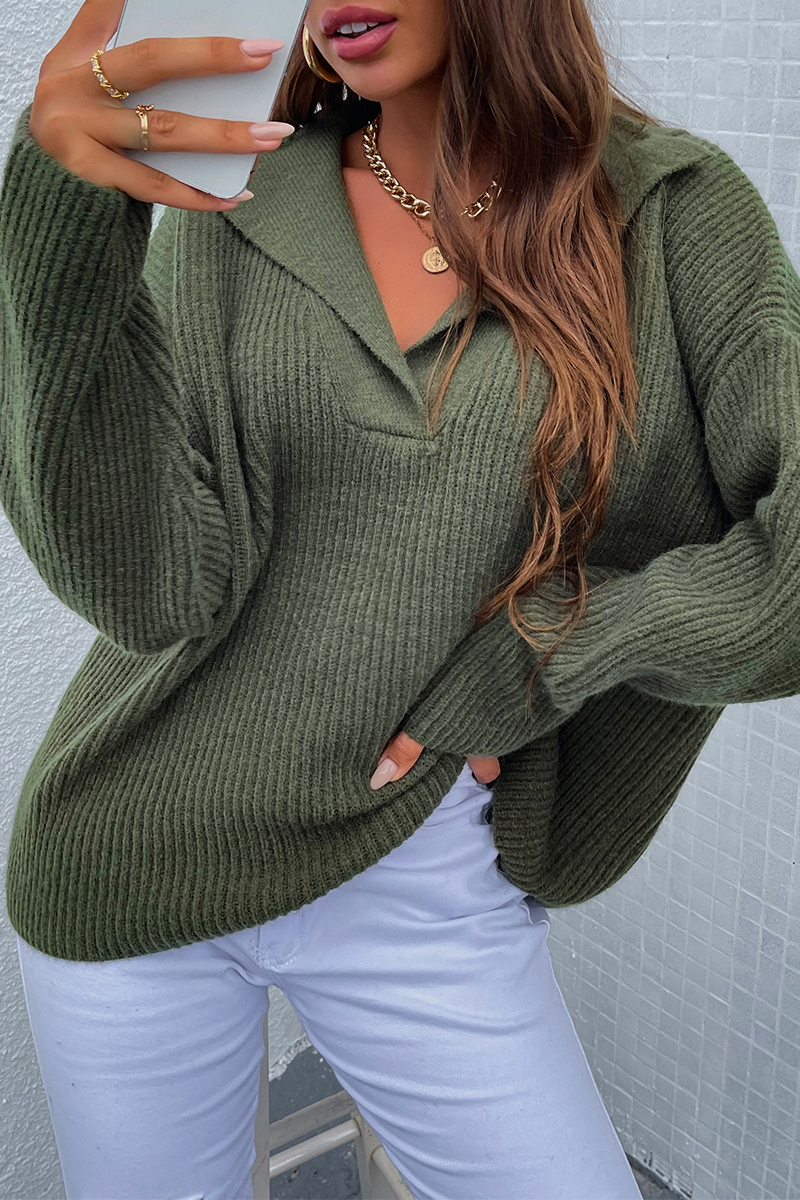 Casual Solid Patchwork Turndown Collar Tops Sweater