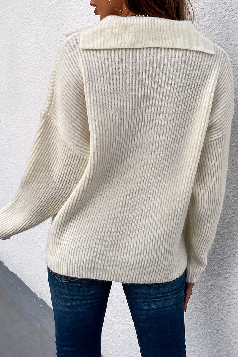 Casual Solid Patchwork Turndown Collar Tops Sweater