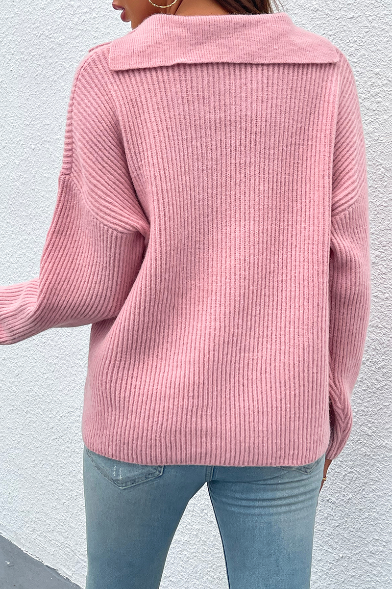 Casual Solid Patchwork Turndown Collar Tops Sweater