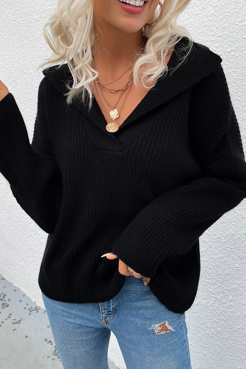 Casual Solid Patchwork Turndown Collar Tops Sweater