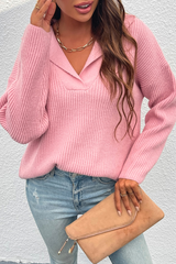 Casual Solid Patchwork Turndown Collar Tops Sweater