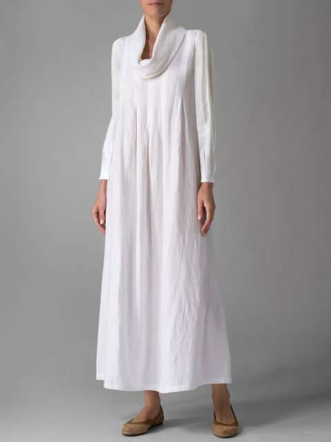 Fashion Pure Shawl collar Long sleeve Maxi Dresses