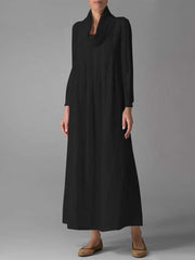 Fashion Pure Shawl collar Long sleeve Maxi Dresses