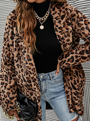 Casual Leopard Split Joint Pocket Turndown Collar Outerwear