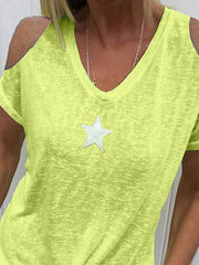 Off Shoulder Fashion Star Printed Short Sleeve T-shirts
