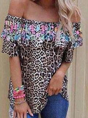 Fashion Leopard Print One shoulder Sleeveless T-Shirts