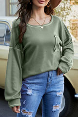 Casual Patchwork Pocket O Neck Tops T-shirts