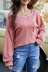 Casual Patchwork Pocket O Neck Tops T-shirts