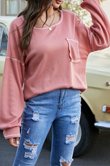 Casual Patchwork Pocket O Neck Tops T-shirts