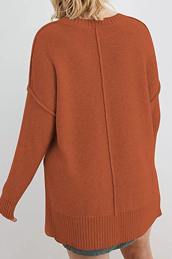 Casual Solid Slit O Neck Tops Sweater(8 Colors)