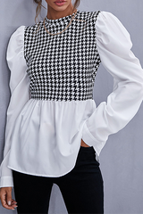 Elegant Patchwork Fold Zipper O Neck Tops