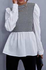 Elegant Patchwork Fold Zipper O Neck Tops