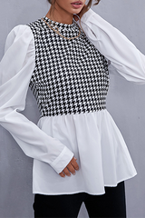 Elegant Patchwork Fold Zipper O Neck Tops