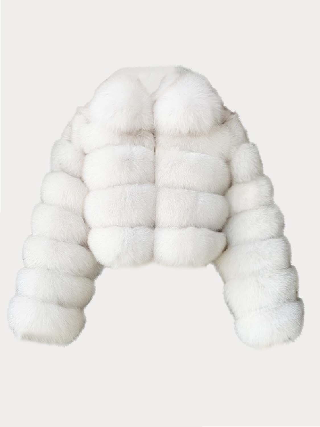 Solid Crop Thick Faux Fox Fur Jacket