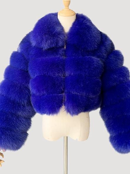 Solid Crop Thick Faux Fox Fur Jacket