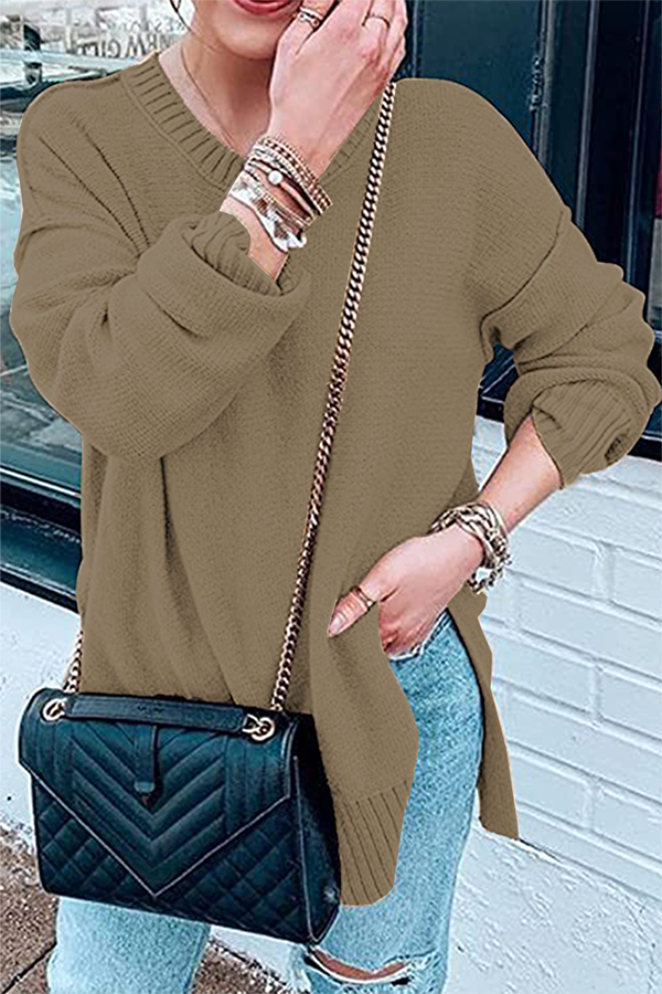 Casual Solid Slit O Neck Tops Sweater(8 Colors)