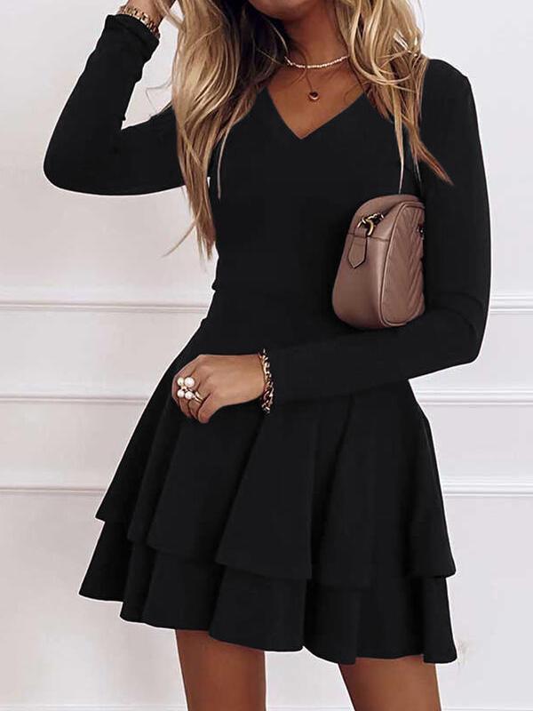 Slim Layered Ruffle Hem Short Dress