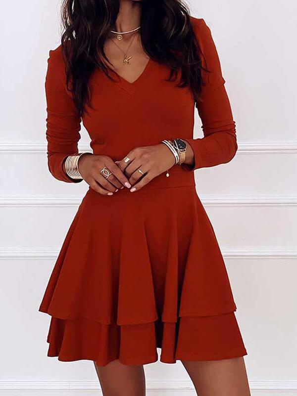 Slim Layered Ruffle Hem Short Dress