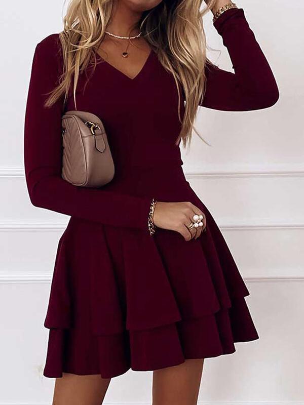 Slim Layered Ruffle Hem Short Dress