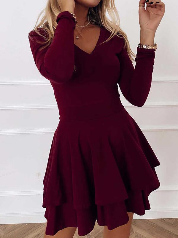 Slim Layered Ruffle Hem Short Dress