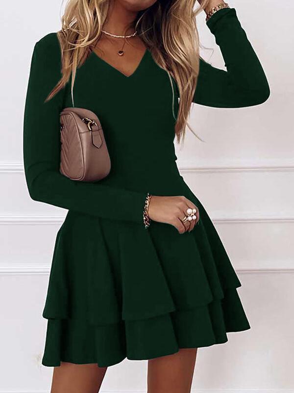 Slim Layered Ruffle Hem Short Dress