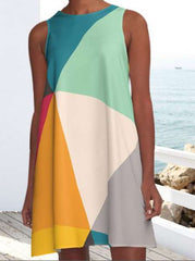 Casual Gored print Round neck Sleeveless Shift Dresses