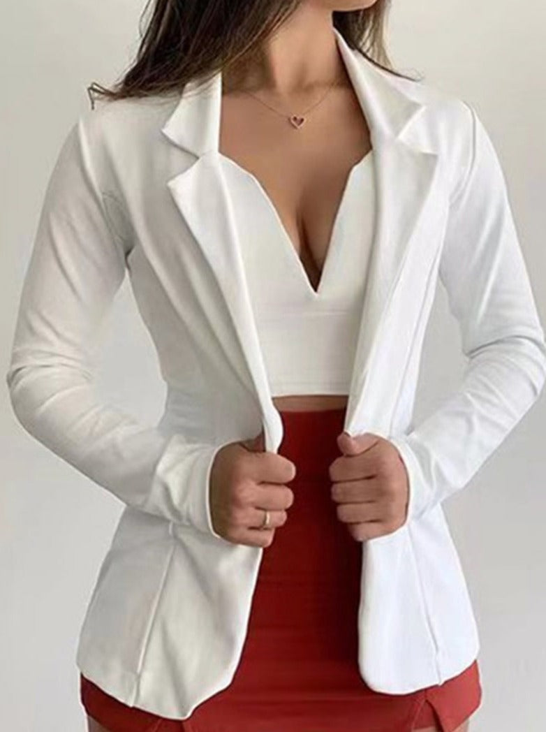 Fashion Casual Solid Cardigan Turndown Collar Outerwear