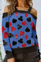 Casual Print Hollowed Out Split Joint Off the Shoulder Tops T-shirts