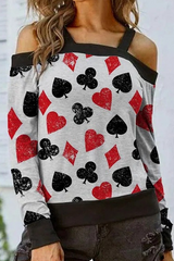 Casual Print Hollowed Out Split Joint Off the Shoulder Tops T-shirts