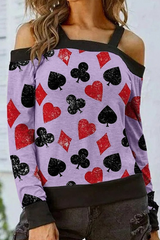 Casual Print Hollowed Out Split Joint Off the Shoulder Tops T-shirts