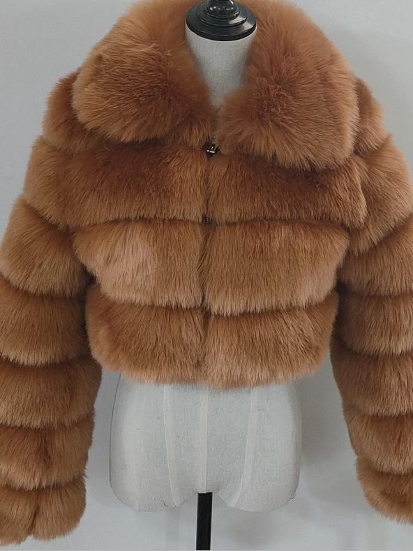 Solid Crop Thick Faux Fox Fur Jacket