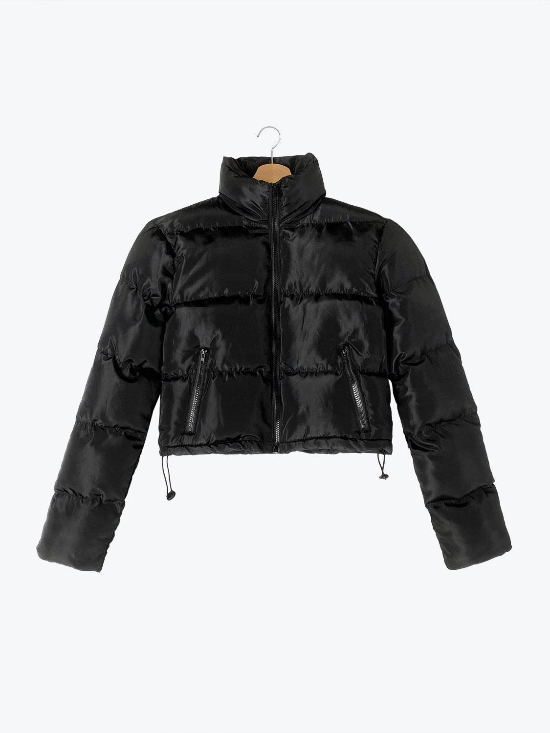 Solid Zip Up Crop Puffer Jacket for Women