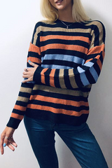 Fashion Casual Striped Basic O Neck Tops Sweater