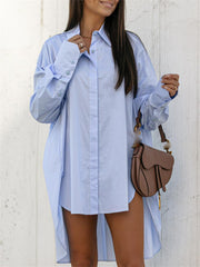 Button Up High Low Hem Shirt blouses