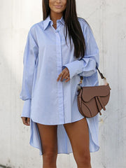 Button Up High Low Hem Shirt blouses