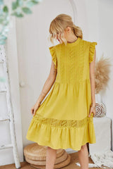 Casual Loose Pure Falbala Stand collar Shift Dresses