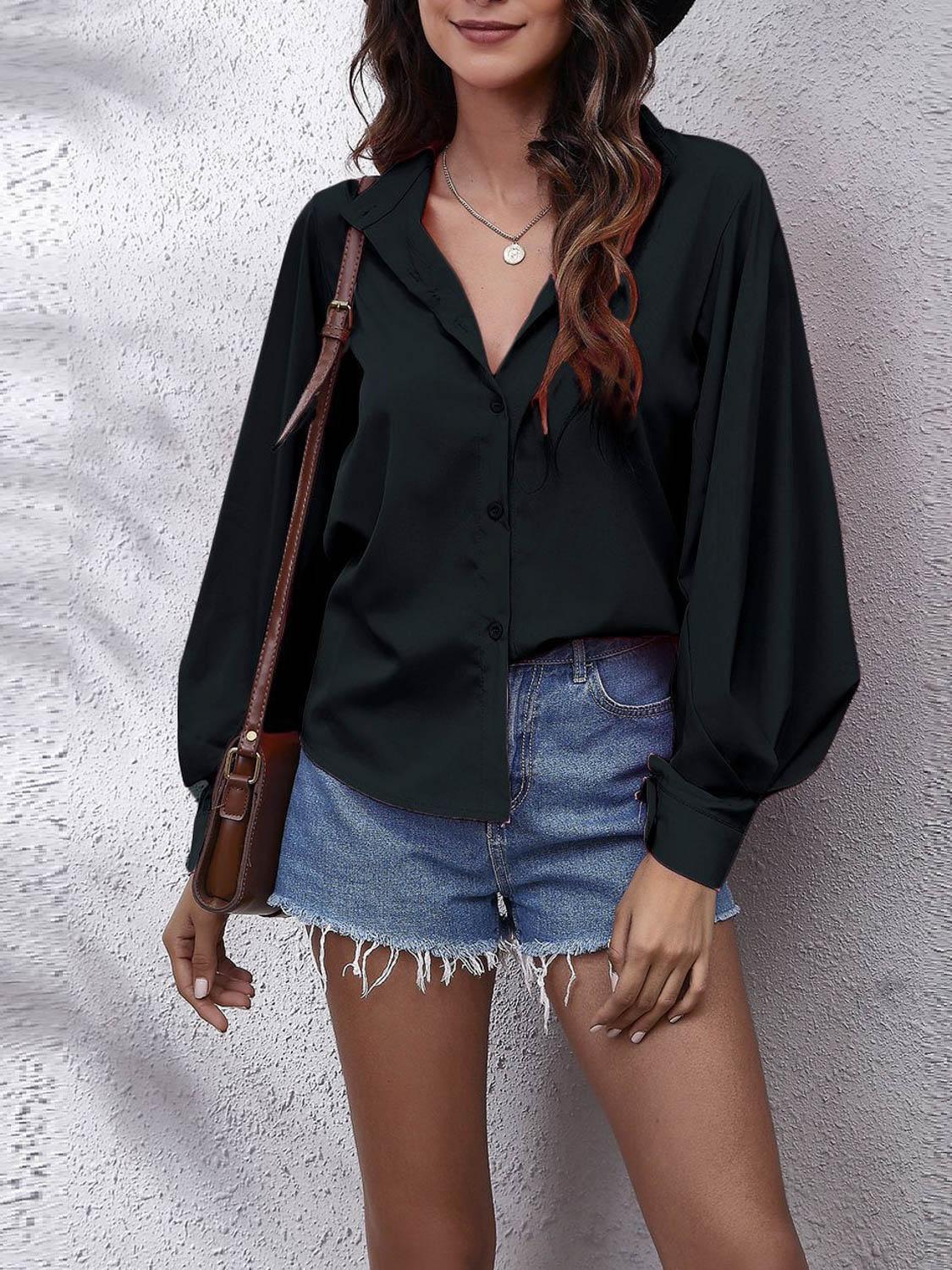 Single Breasted Lantern Sleeve Shirt Blouses