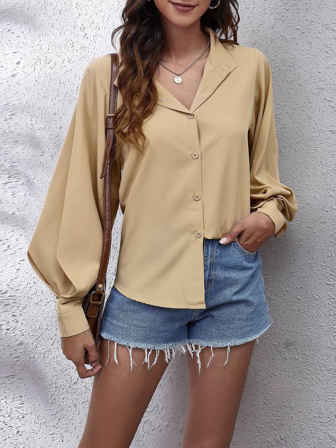 Single Breasted Lantern Sleeve Shirt Blouses