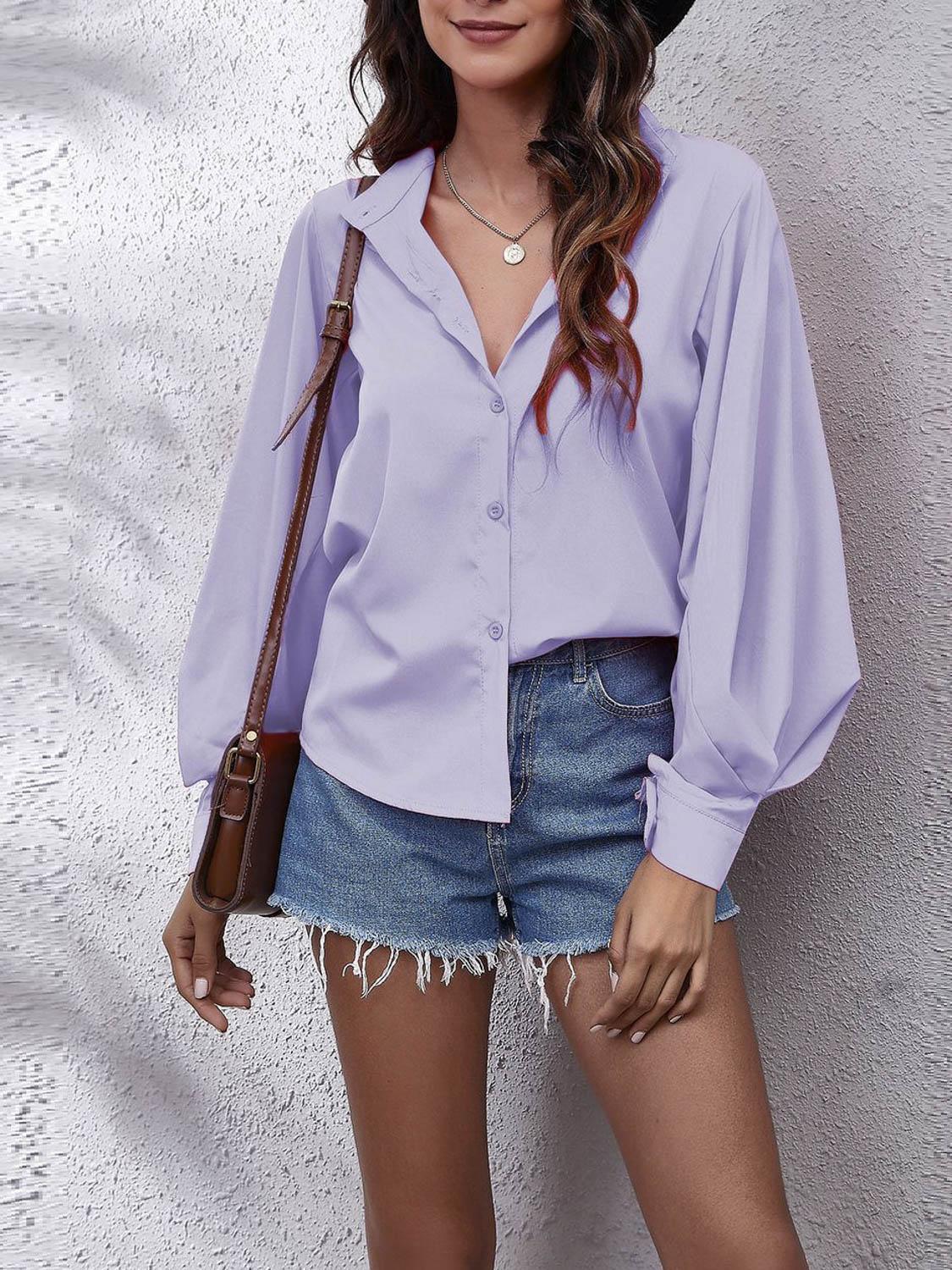 Single Breasted Lantern Sleeve Shirt Blouses