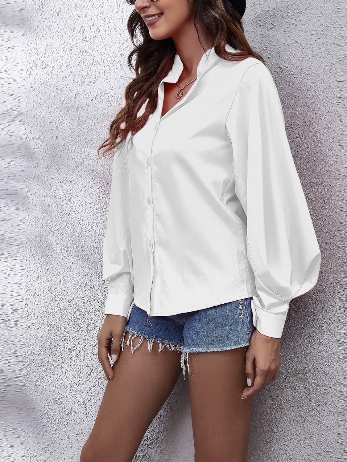 Single Breasted Lantern Sleeve Shirt Blouses