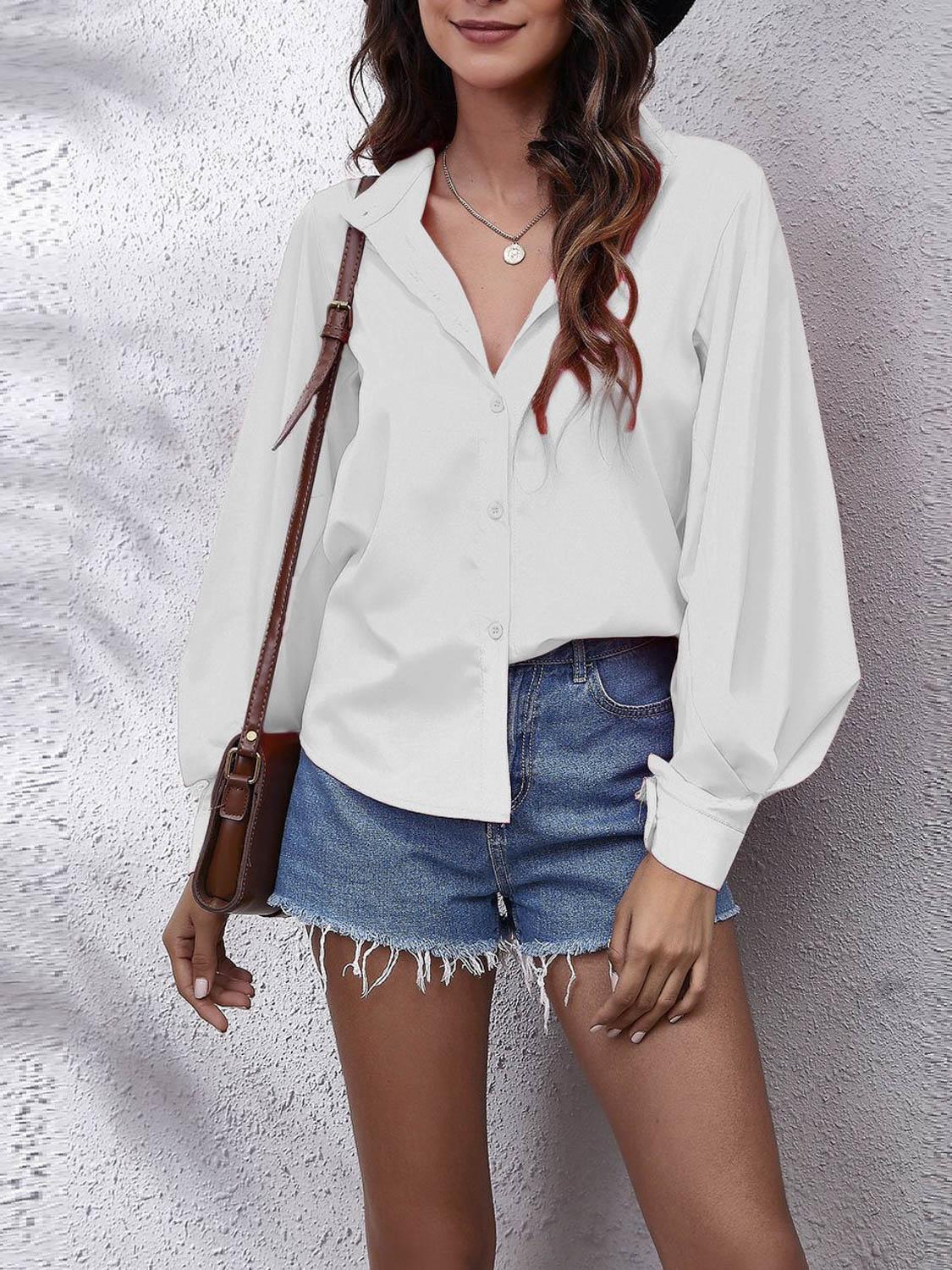 Single Breasted Lantern Sleeve Shirt Blouses