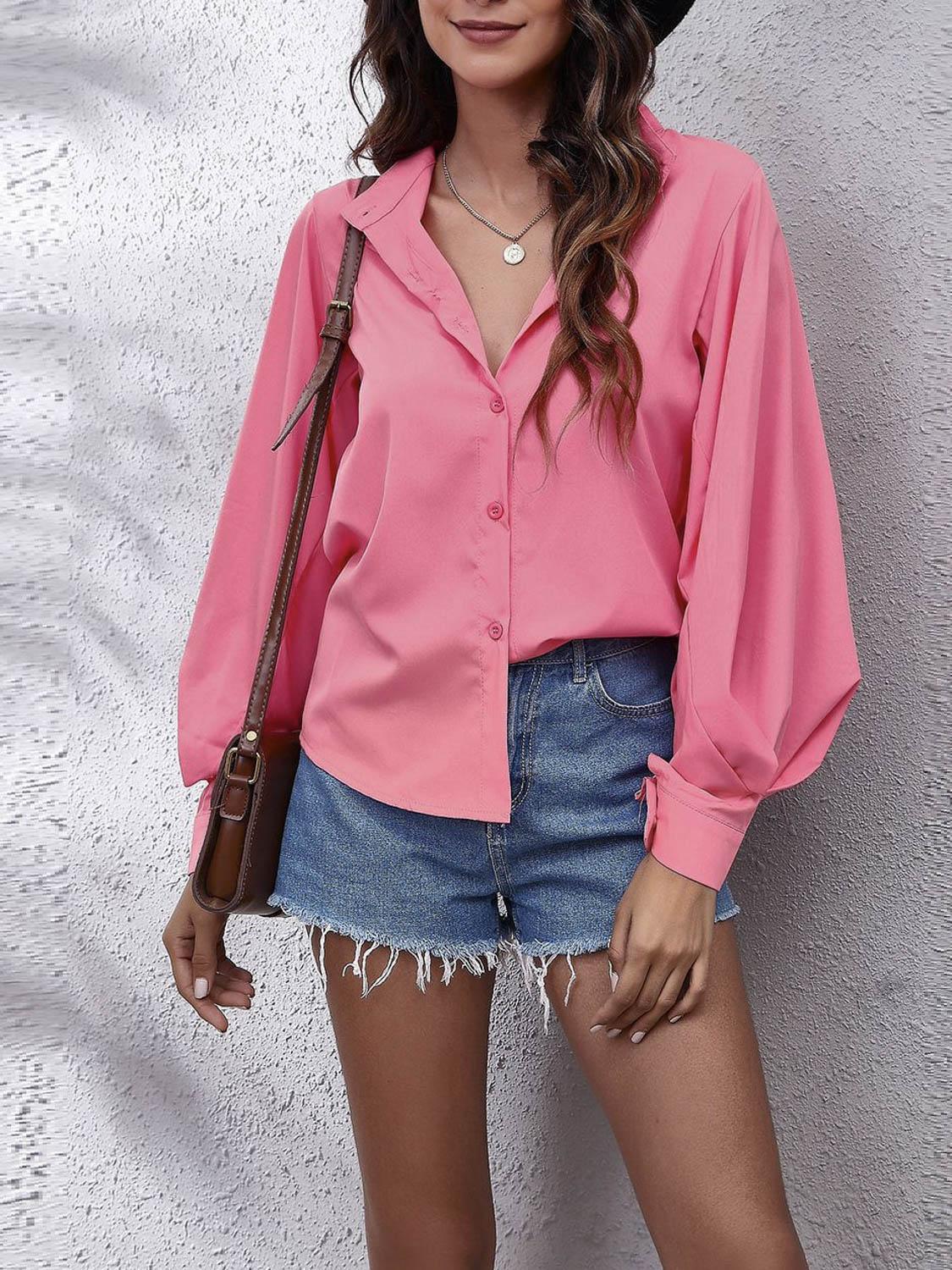 Single Breasted Lantern Sleeve Shirt Blouses